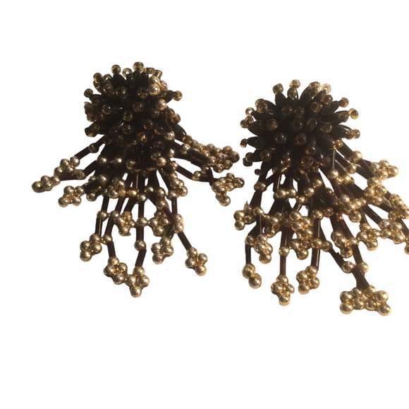 Vintage Beaded Starburst Cluster Dangle Earrings & Beaded Clustered Earrings - Picture 3 of 7